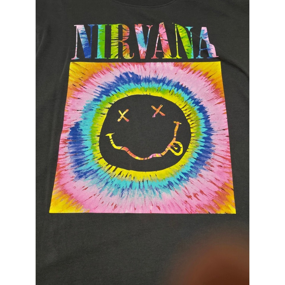 Nirvana Tie‎ Dye Smiley Face Graphic T Shirt Gray Size 0 /0122